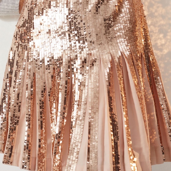 Bea Party Sequined Flare Pleated Boho Hipster Hippie Classy Romantic Mini Skirt - Picture 2 of 5